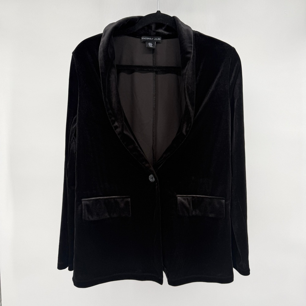 Sincerely‎ Jules Black Velvet Blazer Jacket Womens Medium Shawl Collar Pockets